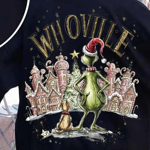 Two Sided Grinch Christmas Green Guy Stole Christmas Movie Sweatshirt 05 - Picture 3 of 6